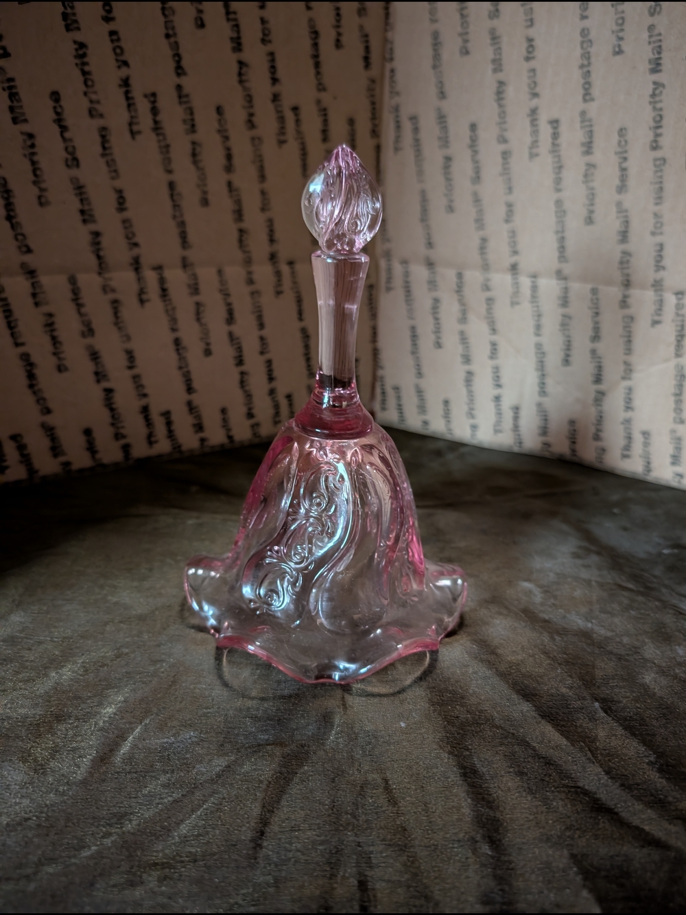 Pink Glass Decorative Bell with Swirled Detail